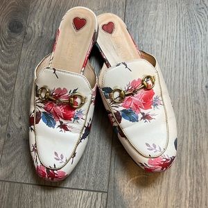 Gucci Princetown Cream Leather Floral Slip-on Mule  Size 37
